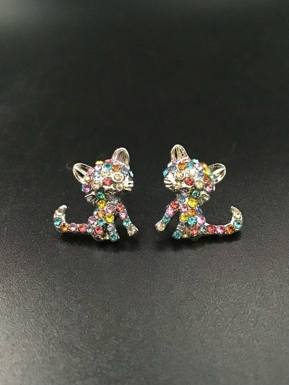 Crystal Cat Stud Earrings